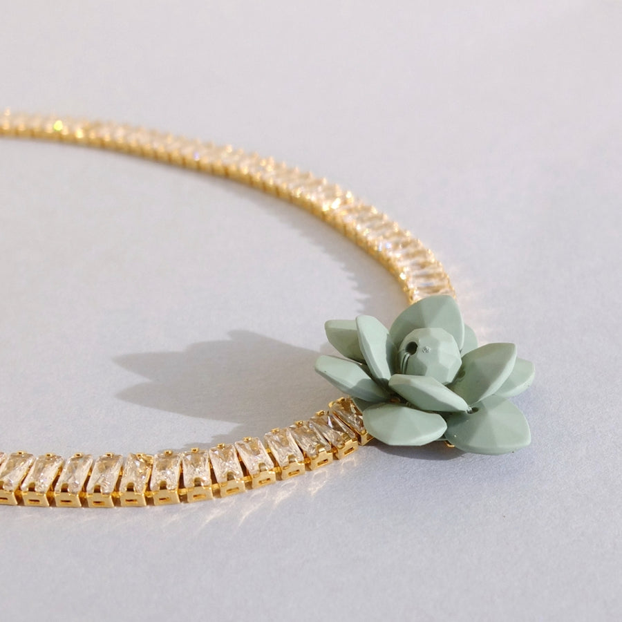 Zirconia Necklace Lily Light Green Sage