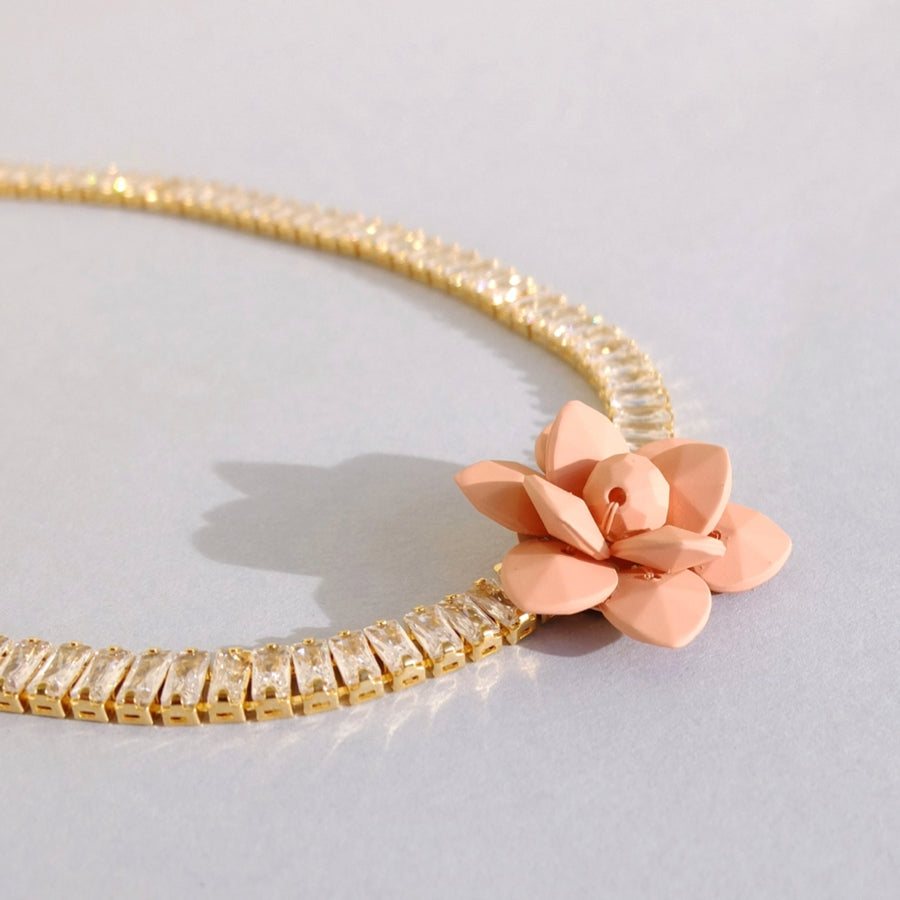 Zirconia Necklace Lily Light Pink