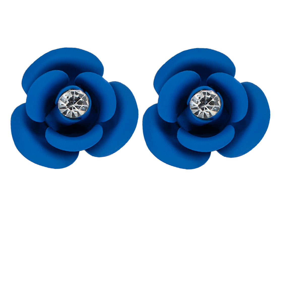 "Peony" Single Stud Earrings - Electric Blue with Central Crystal 