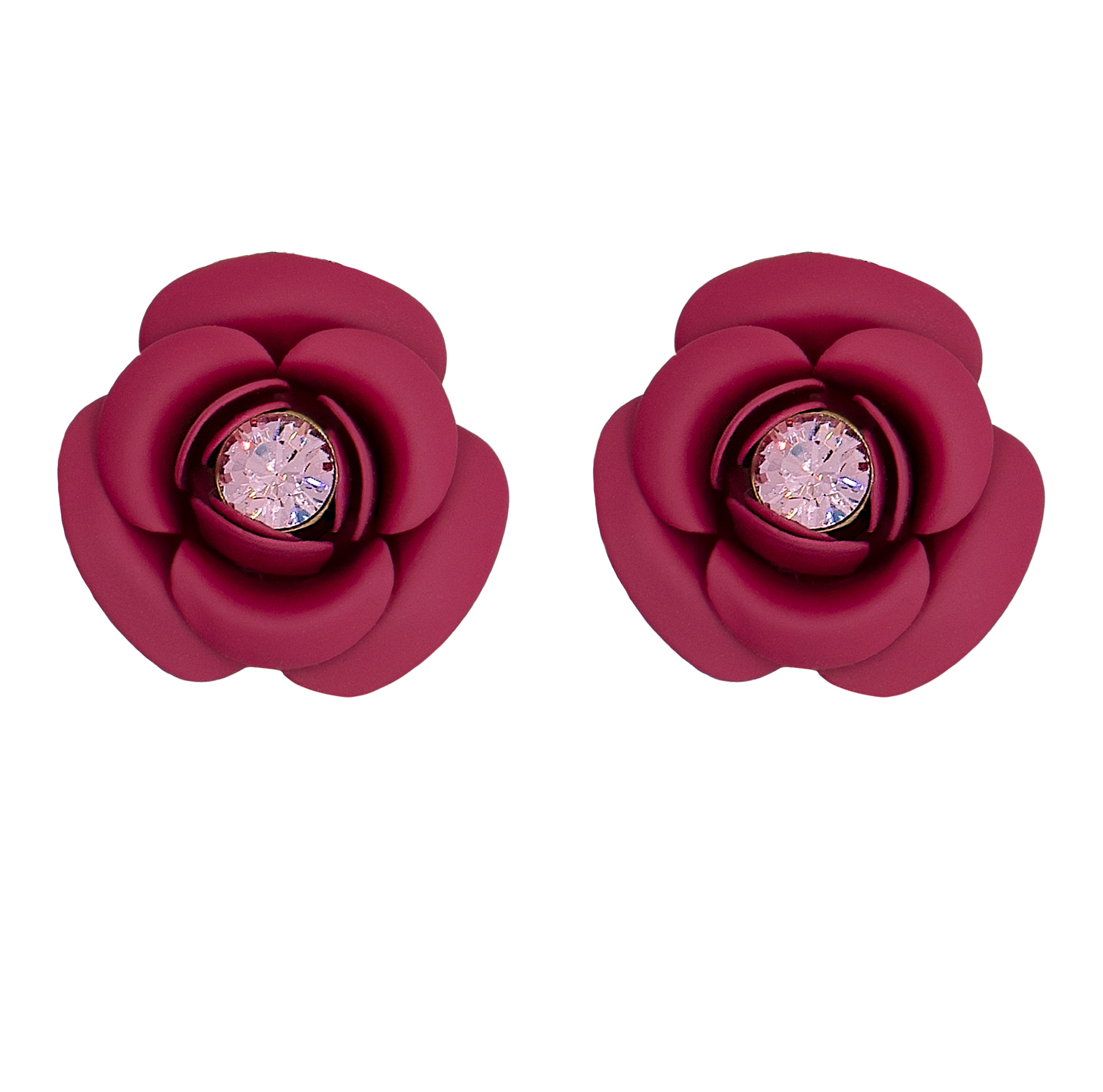 "Peony" Single Stud Earrings - Fuchsia with Central Crystal