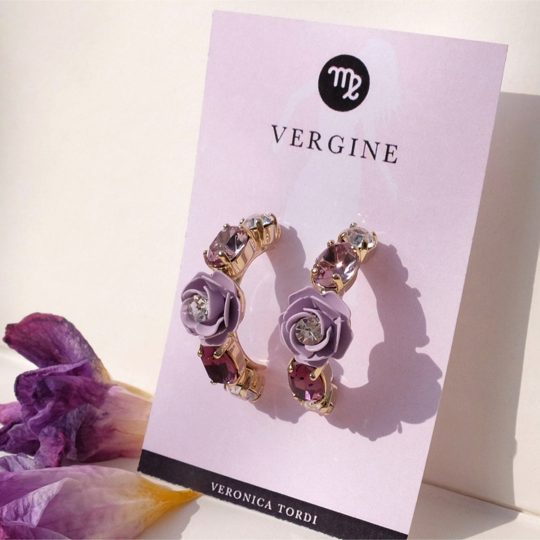 "Virgo" Hoop Earrings with Camellia Wisteria and Crystals