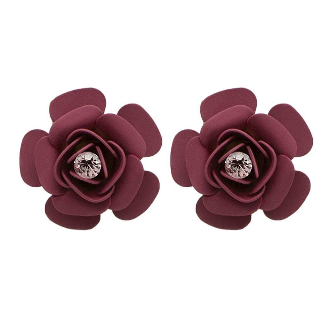 Cherry "Camelia" Stud Earrings with Mauve Crystal 